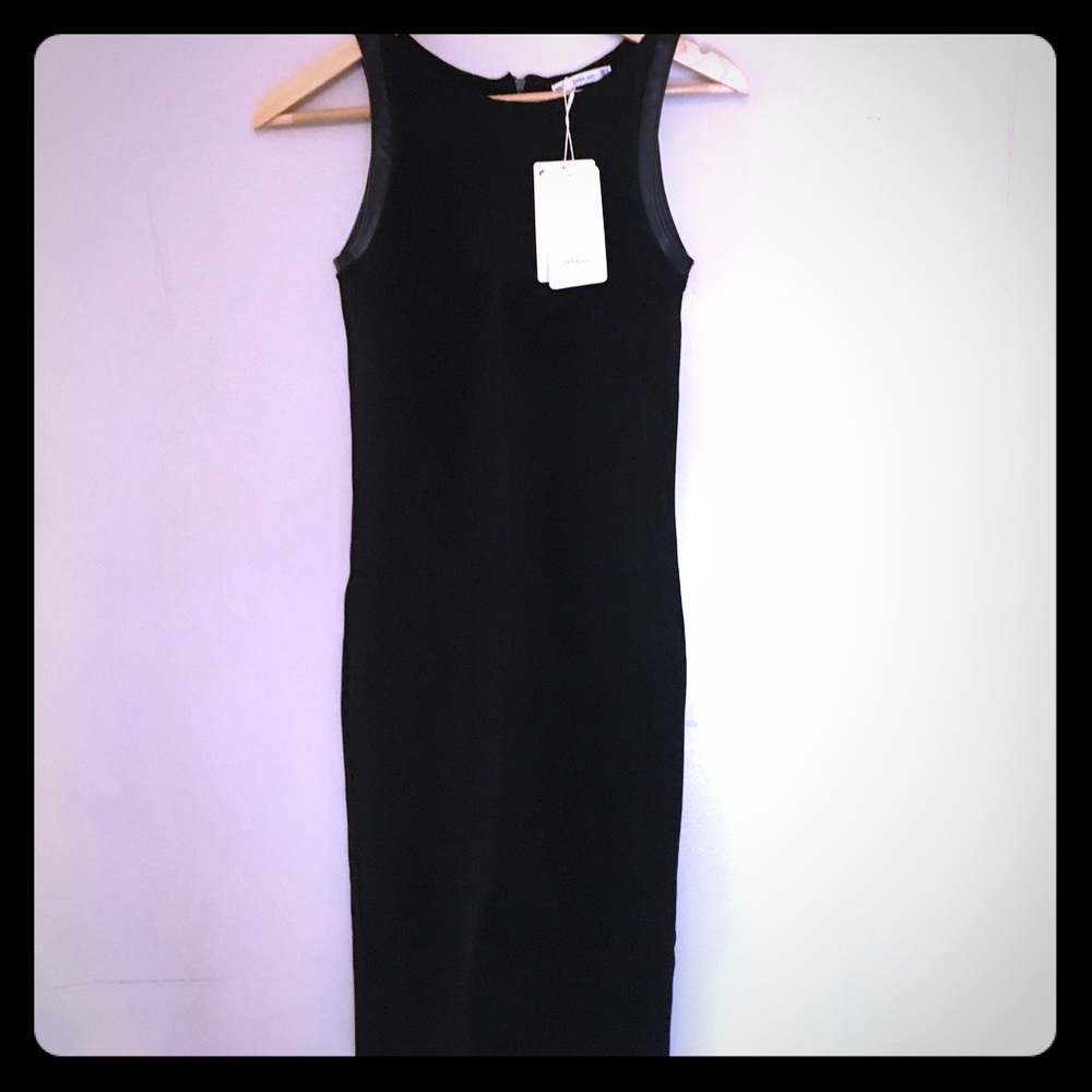 Zara Banded Pencil Dress with Leather Trim